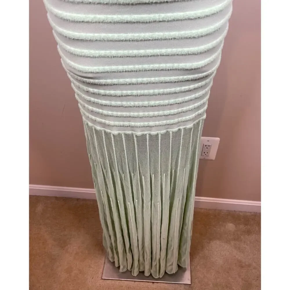 Alexis Marce Off the Shoulder Knit Mint Green Striped Maxi Dress Size Large - Picture 6 of 11